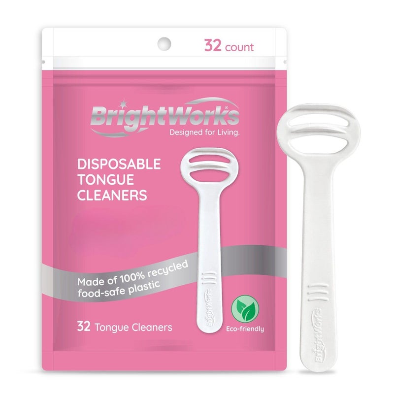 BrightWorks Disposable Tongue Scraper for Adults – 96 Count Hygienic Tongue Cleaner for Fresh Breath – Recycled Plastic, Curved Design Tongue Cleaner – Travel-Friendly - Image 1